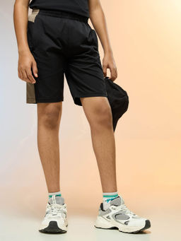 Technosport - Boys Black Slim Fit Solid Sports Shorts