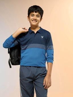 Technosport - Boys Blue Slim Fit Colorblock Sports Polo T-Shirt