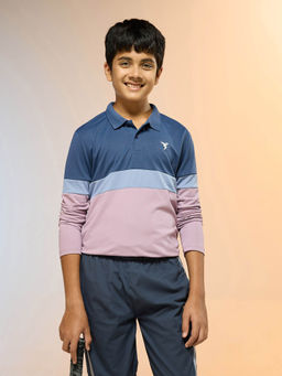 Technosport - Boys Pink Slim Fit Colorblock Sports Polo T-Shirt