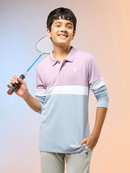 Technosport - Boys Blue Slim Fit Colorblock Sports Polo T-Shirt