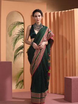 Beatitude - Green Cotton Woven Saree with Unstitched Blouse