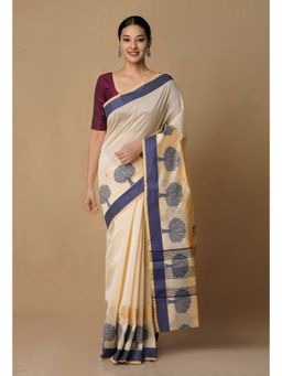 Unnati Silks - Beige Bangalore Sico Saree with Unstitched Blouse