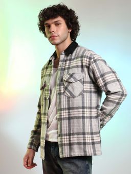 Campus Sutra - Men Cloud Grey Plaid Utility Oversized Shirt