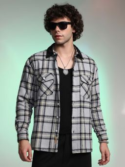 Campus Sutra - Men Coin Grey Plaid Utility Oversized Shirt