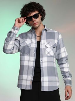Campus Sutra - Men Coin Grey Tartan Utility Shirt