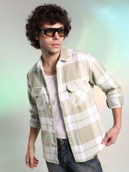 Campus Sutra - Men Sand Beige Tartan Utility Shirt