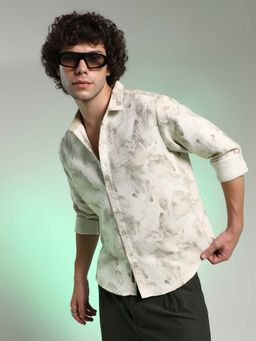 Campus Sutra - Men Saltbox Beige Abstract-Tactile Shirt