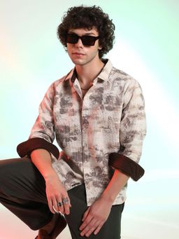 Campus Sutra - Men Saltbox Beige Nonlinear-Tactile Shirt