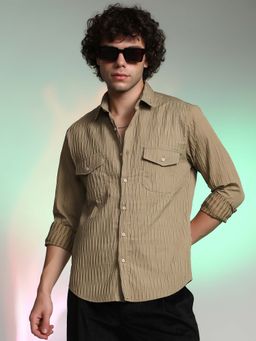 Campus Sutra - Men Hazelnut Beige Creased Utility Shirt