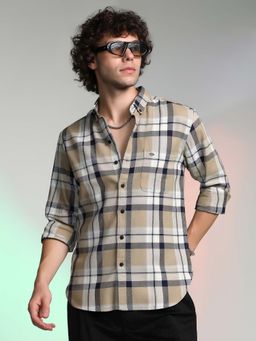 Campus Sutra - Men Sand Beige Shadow-Checkered Shirt