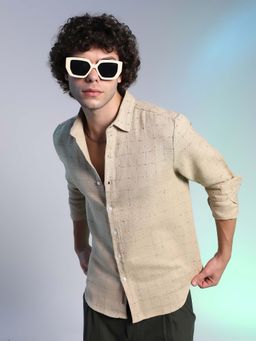 Campus Sutra - Men Sand Beige Ditsy Grid Shirt