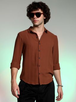 Campus Sutra - Men Sienna Brown Woven-Lined Shirt