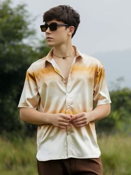 Campus Sutra - Men Saltbox Beige Ombre Sheen Oversized Shirt