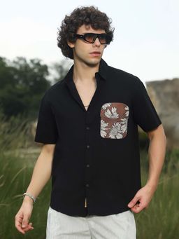 Campus Sutra - Men Obsidian Black Floral-Block Shirt