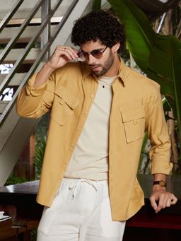 Campus Sutra - Men Yellow Ochre Modular-Utility Oversized Shirt