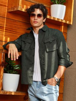 Campus Sutra - Men Juniper Green Modular-Utility Oversized Shirt