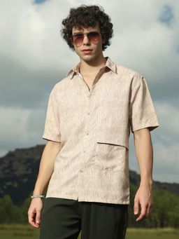 Campus Sutra - Men Sand Beige Speckled Oversized Shirt