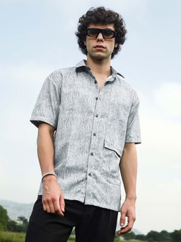 Campus Sutra - Men Coin Grey Speckled Flap Oversized Shirt