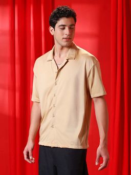 Campus Sutra - Men Buff Beige Satin Oversized Shirt