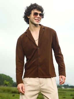 Campus Sutra - Men Chocolate Brown Ribbed Oversized Shirt