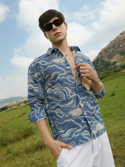 Campus Sutra - Men Indigo Blue Fluid-Block Shirt