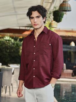 Campus Sutra - Men Wine Modular Solid Oversized Shirt