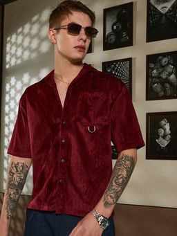 Campus Sutra - Men Burgundy Veined Utility Oversized Shirt