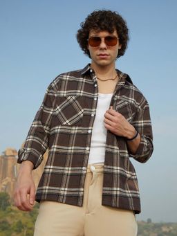 CAHOOT - Men Coffee Brown Tartan Utility Shirt