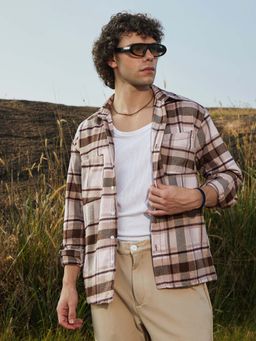 Campus Sutra - Men Saltbox Beige Tartan Utility Shirt