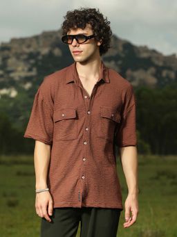 Campus Sutra - Men Mocha Brown Tactile-Utility Oversized Shirt