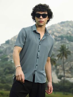Campus Sutra - Men Moon Grey Warp-Tactile Shirt