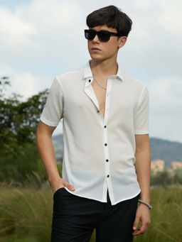 Campus Sutra - Men Daisy White Warp-Tactile Shirt