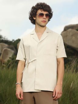 Campus Sutra - Men Beige Korean Wrap Shirt