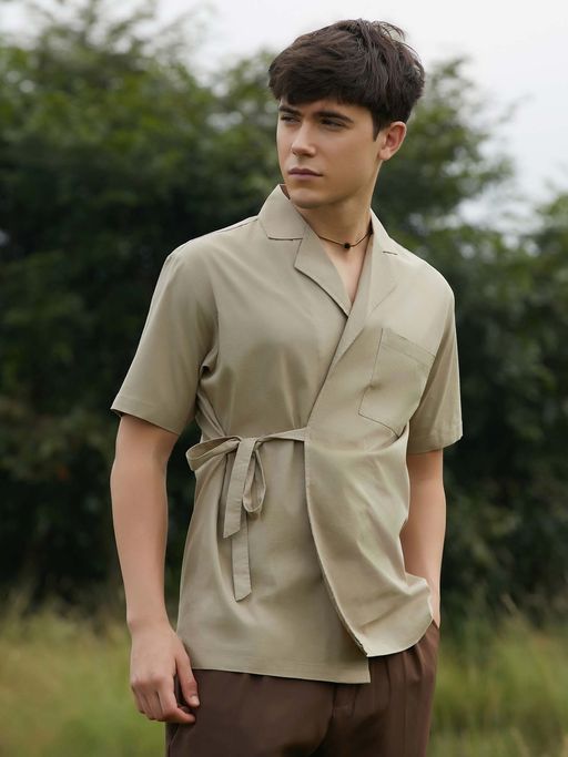 Buy CAHOOT Men Khaki Korean Wrap Shirt Online Buy CAHOOT Men Khaki Korean Wrap Shirt Online