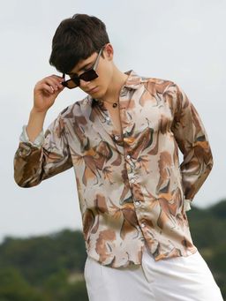 Campus Sutra - Men Almond Brown Impressionist Canopy Shirt