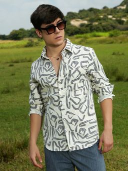 Campus Sutra - Men Off White Viper-Imprint Shirt