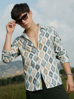 Campus Sutra - Men Off White Nomadic Lozenge Shirt