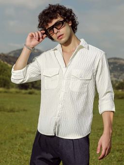 Campus Sutra - Men Daisy White Crimp-Tactile Utility Shirt