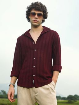 Campus Sutra - Men Wine Red Wicker-Tactile Shirt