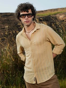 Campus Sutra - Men Yellow Ochre Wicker-Tactile Shirt