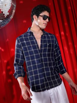 Campus Sutra - Men Navy Blue Bigraph-Check Shirt