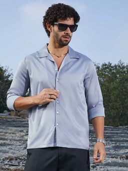 Campus Sutra - Men Flint Grey Solid Cuban Shirt