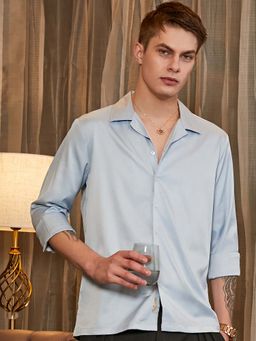 Campus Sutra - Men Baby Blue Solid Cuban Shirt