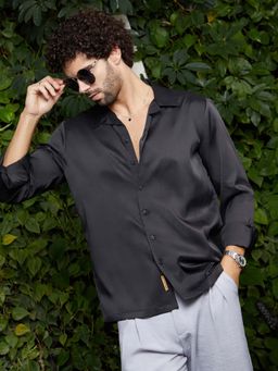 Campus Sutra - Men Onyx Black Solid Cuban Shirt