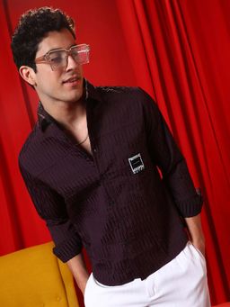 Campus Sutra - Men Plum Purple Panelled -Tactile Shirt