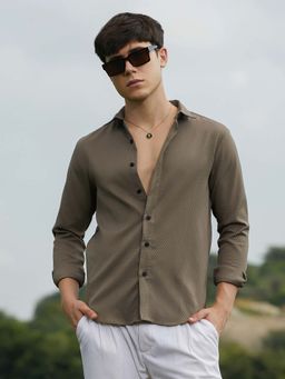 Campus Sutra - Men Ash Brown Tuscan-Creast Shirt