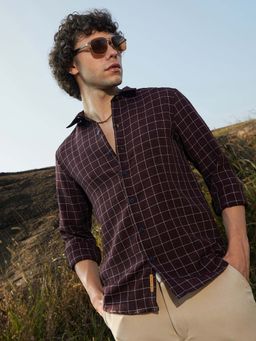 Campus Sutra - Men Mocha Brown Graph-Check Shirt