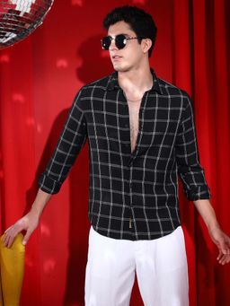 Campus Sutra - Men Midnight Black Graph-Check Relaxed Shirt