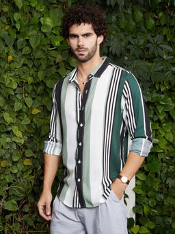 Campus Sutra - Men Jungle Green Multitrack-Striped Shirt