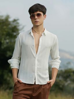 Campus Sutra - Men Daisy White Ridge-Striped Shirt